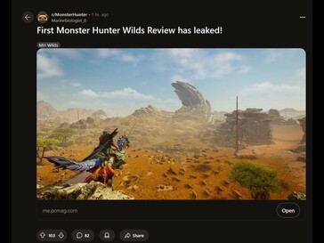 Monster Hunter Wilds Review leak Reddit post (Image source: Monster Hunter subreddit)