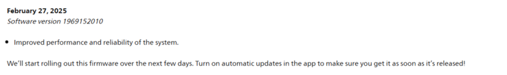 The release notes for Philips Hue Bridge firmware version 1969152010. (Image source: Philips)