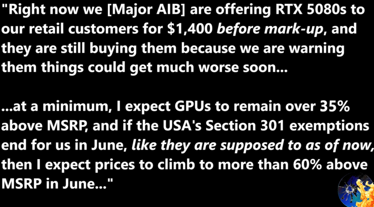 RTX 5080 possible price increase leak. (Image source: Moore's Law Is Dead)