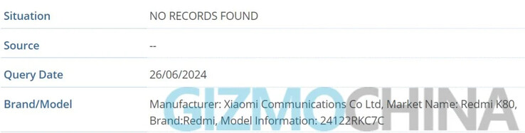 The Redmi K80 - 24122RKC7C. (Image source: Gizmochina)