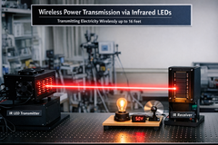 System that uses infrared LEDs to transmit electricity wirelessly. (AI Image via ChatGPT)