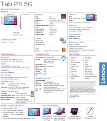 Lenovo Tab P11 5G specifications (image via Lenovo)