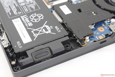 Stereo speakers near front corners will grilles facing the left and right edges