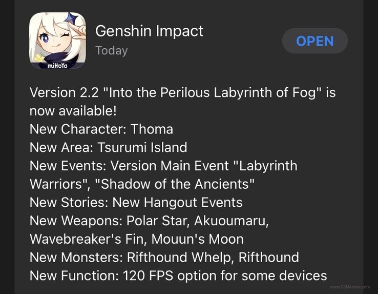 Genshin Impact on iOS has a new update. (Source: miHoYo)