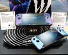 MSI's new Glacier Blue and Void Purple versions of the existing Claw 8 AI+ on show at CES 2026 in Las Vegas. (Image source: MSI)