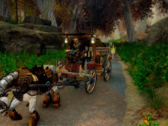 An image of the Dovahkiin riding his carriage and mobile home through the forests of Skyrim. (Image Source :  Bethesda Game Studios)