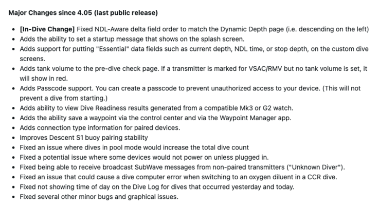 The release notes for Garmin Descent X50i system software 5.09