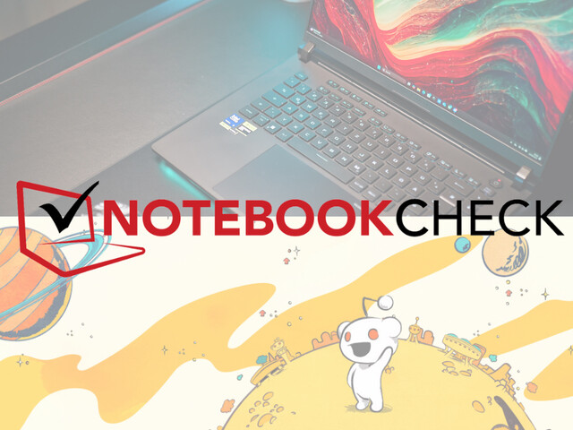 Notebookcheck logo over a laptop shot and Reddit graphics. (Image source: Notebookcheck and Reddit, w/edits)