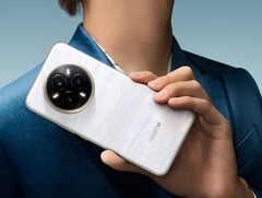 The Pearl White Realme 14 Pro+ has a color-changing back. (Image source: Realme)