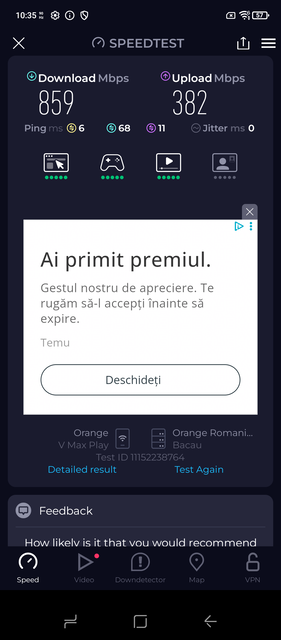 Ookla Speedtest, run 1 (Image source: Screenshot - Sergey Tarasov - Notebookcheck)