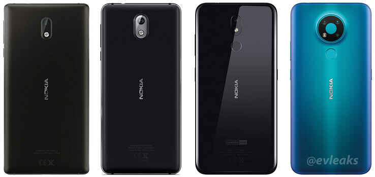 The Nokia 3.4 next to its predecessors. (Image source: Evan Blass)