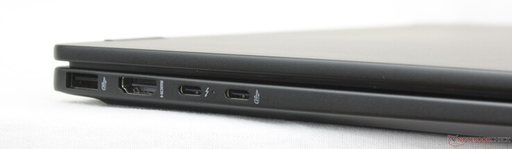 Left: USB-A (10 Gbps), HDMI 2.1, USB-C Thunderbolt 4 w/ DisplayPort + Power Delivery, USB-C (10 Gbps) w/ DisplayPort + Power Delivery