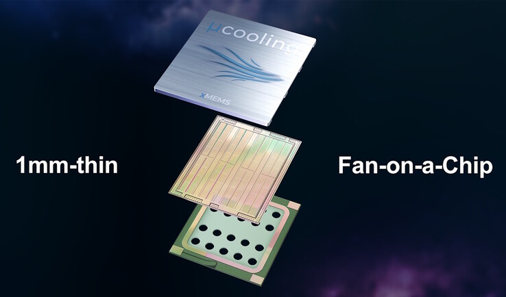 The xMEMS XMC-2400 vibrates thin piezoelectric film to push air through the micro-cooling chip. (Image source: xMEMS)