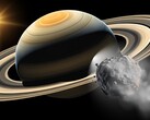 An illustration shows a Trojan asteroid following Saturn. (Image source: Robert Lea - Canva)