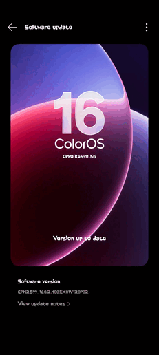 ColorOS 16 OTA on Reno 11 5G (Image source: Oppo Community)