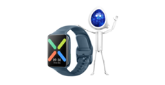 The &quot;OPPO Watch 2&quot; with an Ambiq mascot. (Source: Ambiq)