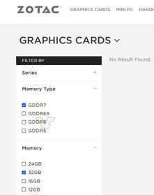 VRAM filter on Zotac's website (image source: Videocardz)
