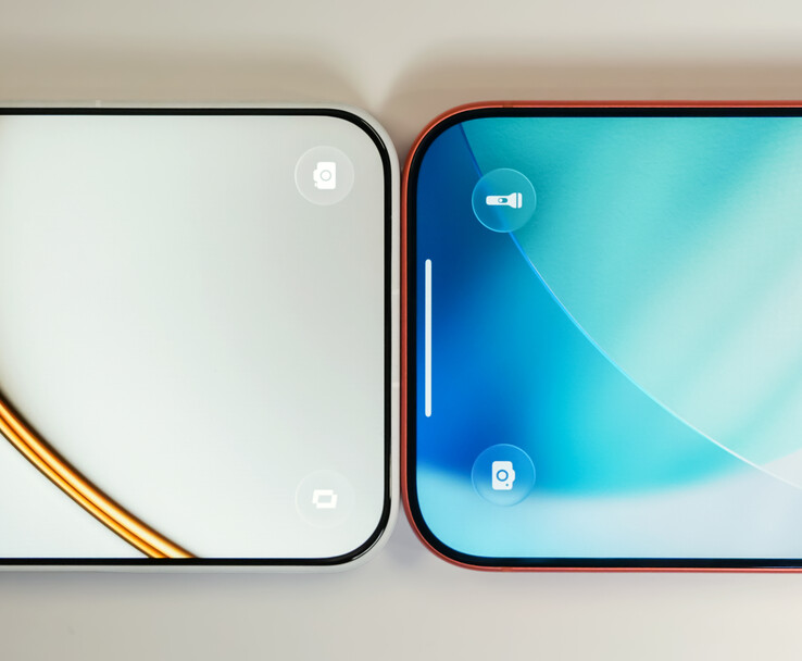 The OnePlus 15T (left) compared with the iPhone 17 Pro (right).