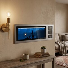 The ultra-wide panel features a 480 x 1920 resolution and 10-point touch support with AI generated background