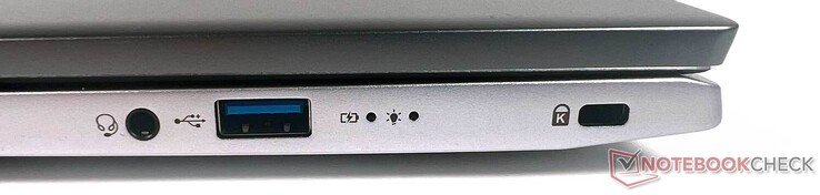 Right: 1x 3.5mm jack, 1x USB type-A 3.1 gen. 1, 1x Kensington
