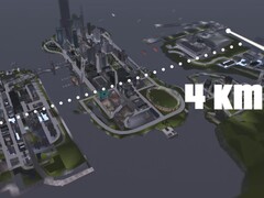 An aerial view of GTA III Liberty City's 4KM map with three islands