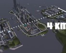 An aerial view of GTA III Liberty City's 4KM map with three islands