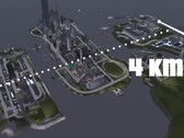 An aerial view of GTA III Liberty City's 4KM map with three islands