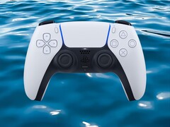 DualSense PS5 controller shown submerged in water (Image source: Sony PlayStation with edits)