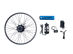 The LUCIIDA e-bike kit contains a motorized wheel and handlebar-mounted LCD. (Image source: LUCIIDA)