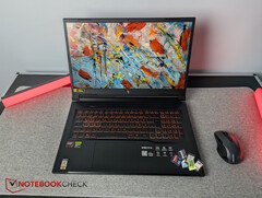 The Acer Nitro V 17 with SD cards on its base