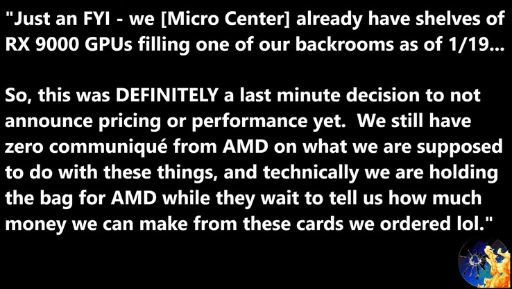 Micro Center reportedly has the RX 9000 GPUs waiting to be put on store shelves. (Image source: Moore's Law Is Dead)