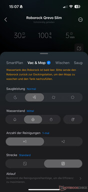 Cleaning settings
