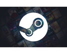 A promotional image for Steam with a big platform logo in the center on faded black background with various game title covers out of focus. (Image Source: Steam)