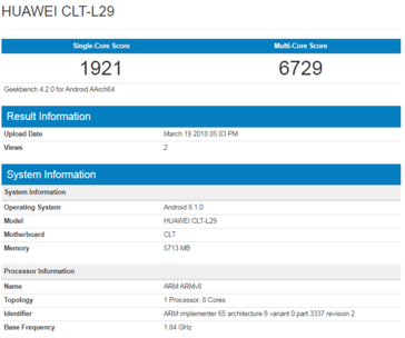 Geekbench listing of the Huawei 'Charlotte' P20 Pro. (Source: Geekbench / Mobielkopen)
