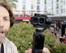 A close-up of the Osmo Pocket 4P showing its two camera lenses.