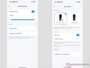 Doorbell and lock settings.