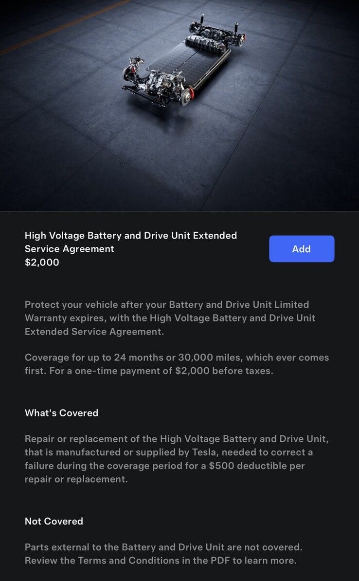 Extended Model 3/Y battery warranty coverage option. (Image source: Tesla via Sawyer Merritt/X)