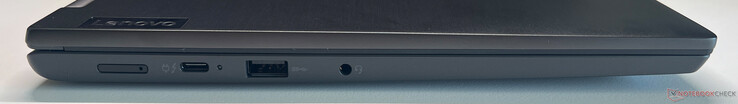 Left: SIM card slot, USB-C 4.0 with Thunderbolt 4 (40 Gbit/s, DisplayPort ALT mode 2.1, Power Delivery 3.0), USB-A 3.2 Gen.1 (5 Gbit/s), 3.5 mm audio jack