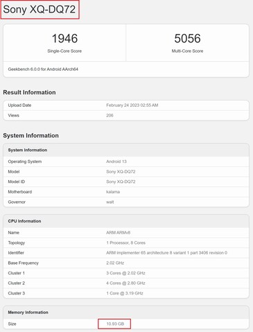 Probable Xperia 5 V. (Image source: Geekbench)