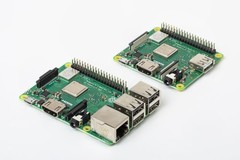 The Raspberry Pi 3 Model A+ (right) is noticeably smaller than the already tiny Model B+. (Image source: Raspberry Pi Foundation)