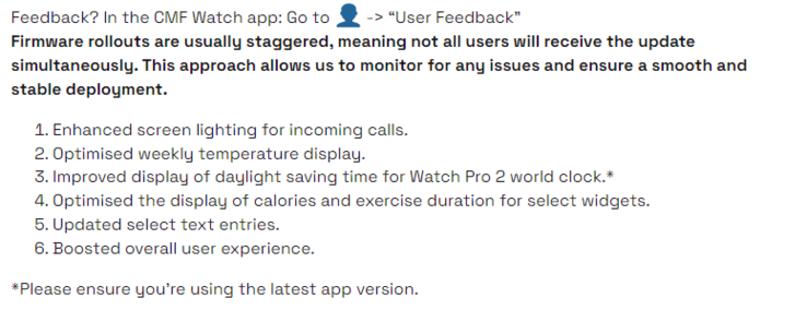 The release notes for firmware version 1.0.0.51. (Image source: CMF by Nothing)