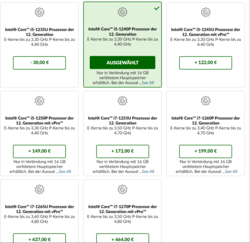 Selection and surcharges of the available CPUs