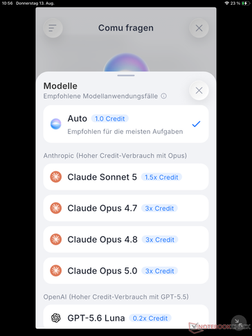If you want to further process conversations recorded via prompt, you can also use the AI agent of your choice in exchange for credits. According to the manufacturer, Comu automatically selects the most suitable one.