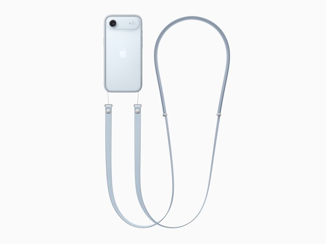 The iPhone Air Crossbody Strap in light blue colorway.(Image source: Apple)