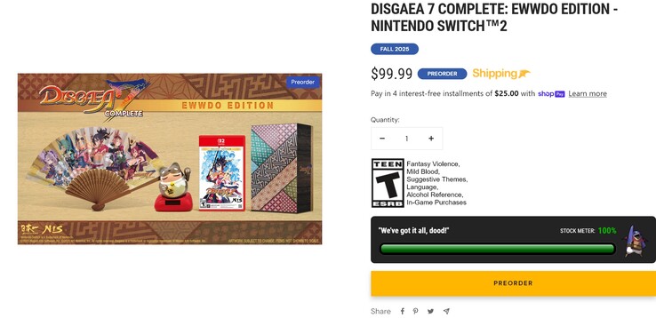 Disgaea 7 Complete: Ewwdo Edition stock status (Image source: screenshot, NIS America)
