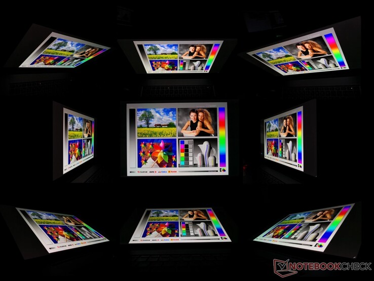 Wide OLED viewing angles. There is a rainbow effect from extreme angles that is otherwise not present on IPS or TN panels