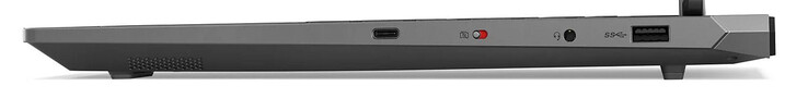 Right side: USB 3.2 Gen 2 (USB-C; Power Delivery, DisplayPort), webcam switch, audio combo, USB 3.2 Gen 1 (USB-A)