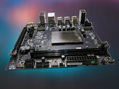One of the two Maxsun motherboards with a colorful background behind it.