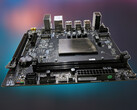 One of the two Maxsun motherboards with a colorful background behind it.