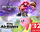 Metroid Prime 4: Beyond and Kirby Air Riders banners are shown (Image source: Nintendo of America with edits)